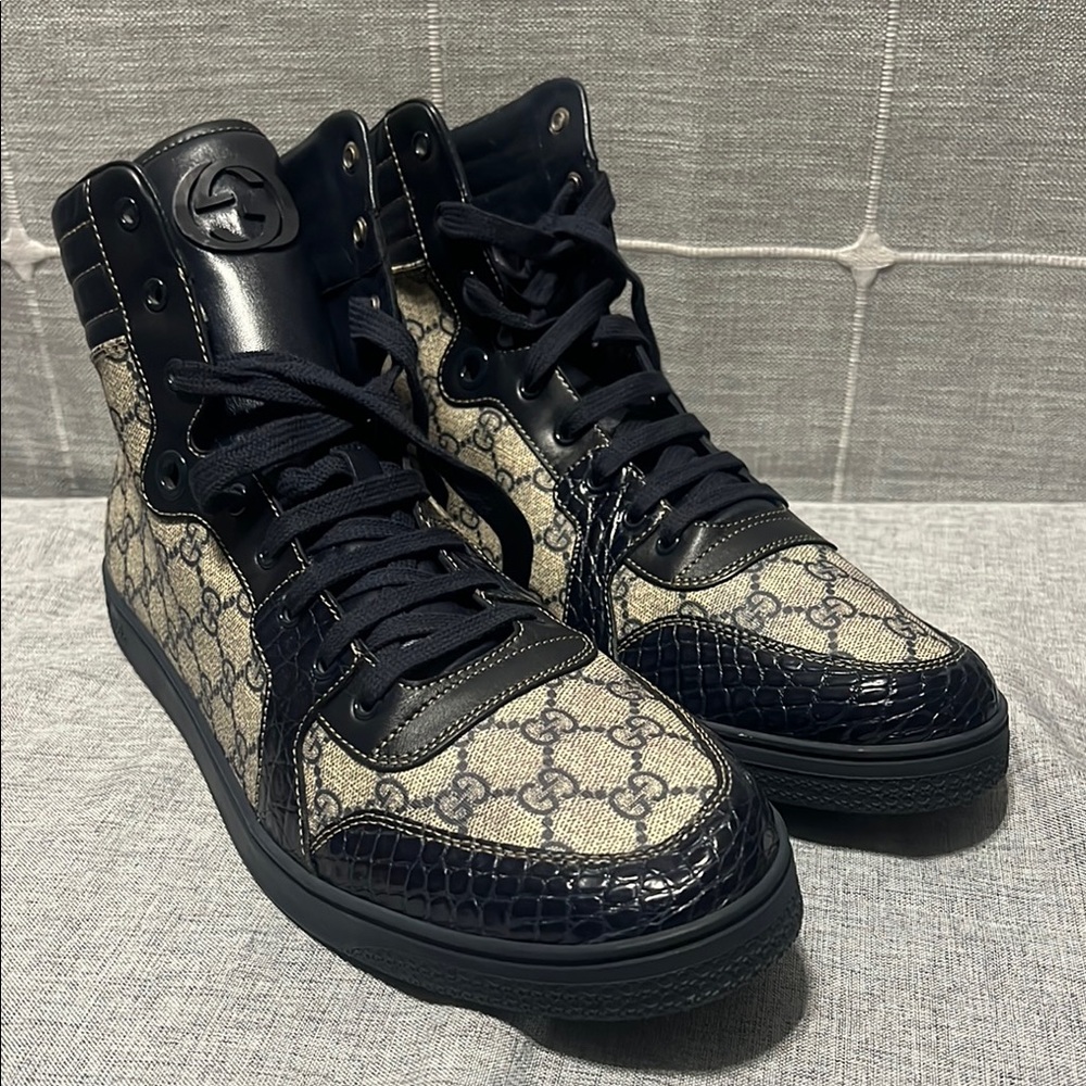 Gucci Men's Black and Gray High-Top Sneakers